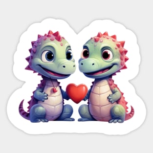 Valentine Dinosaur Couple Sticker